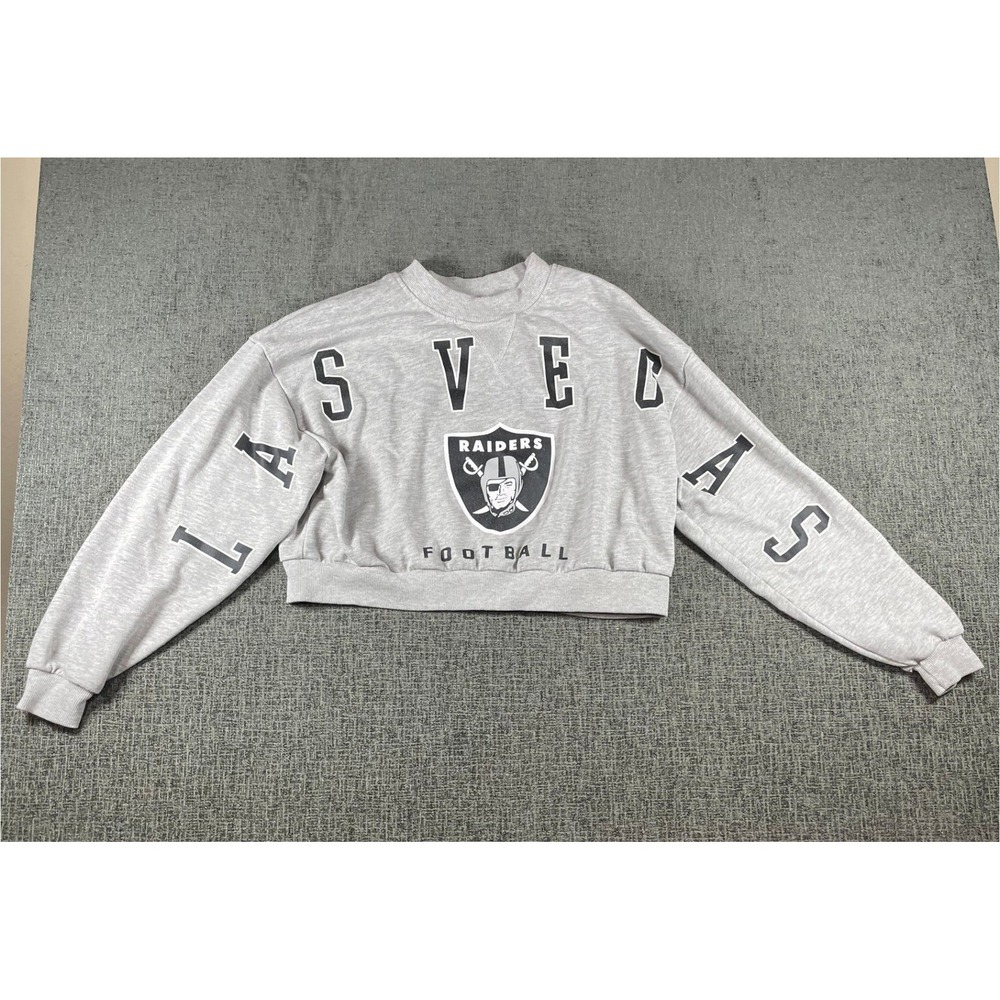 NFL Ultra Game Las Vegas Raiders Cropped Sweatshirt Gray Womens Medium Pullover